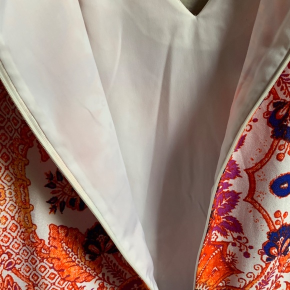 Antonio Melani Dress 10 Orange Blue Floral Sleeveless V-Neck Lined Belt Loops - Picture 7 of 12